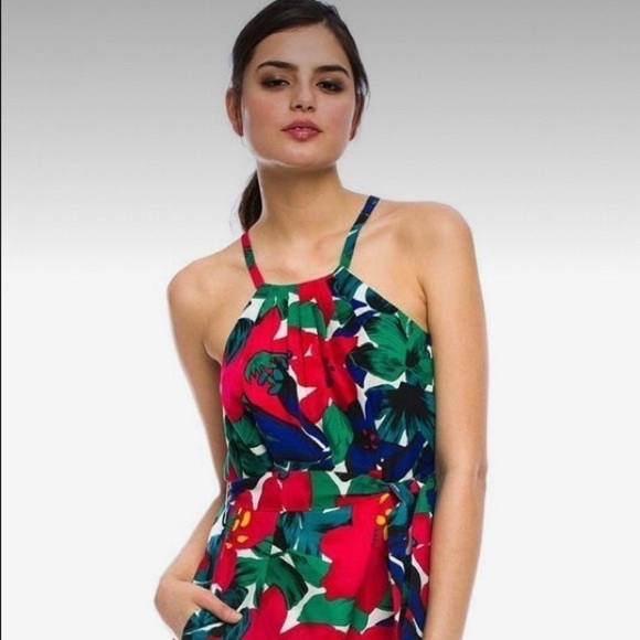 Armani Exchange Floral Print Halter Mini Belted Dress Size 4 - Picture 2 of 16